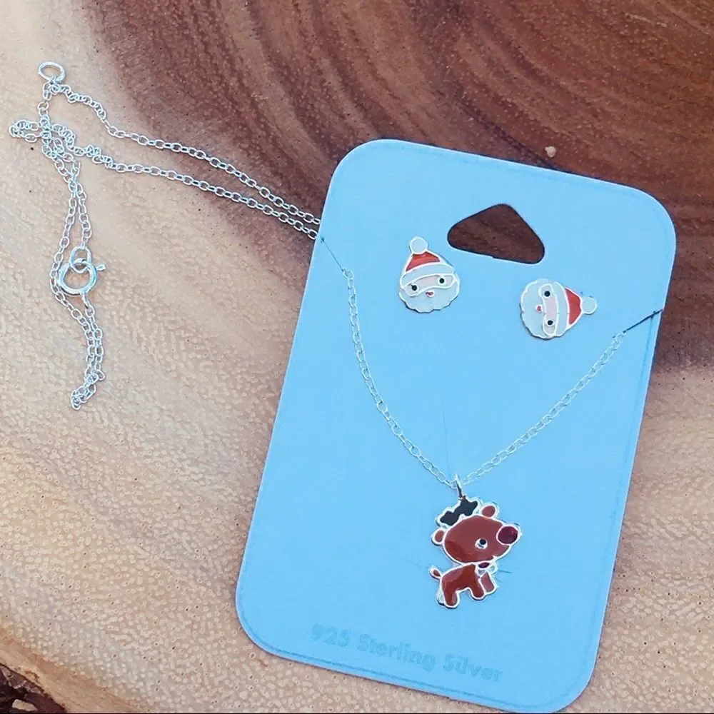 Girls santa Clause silver & epoxy jewelry set
